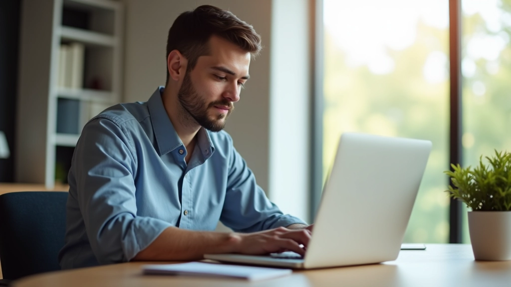 Personne travaillant sur un ordinateur portable dans un espace de travail moderne