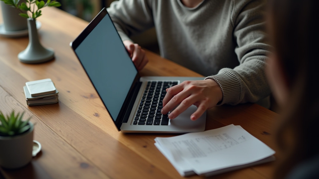 Personne tapant sur un clavier d'ordinateur, portrait d'en haut montrant les mains et l'écran